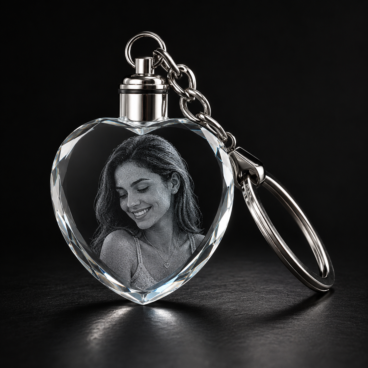 Heart Keychain 3D crystal engraving shape from Heenan Specialist Engraving