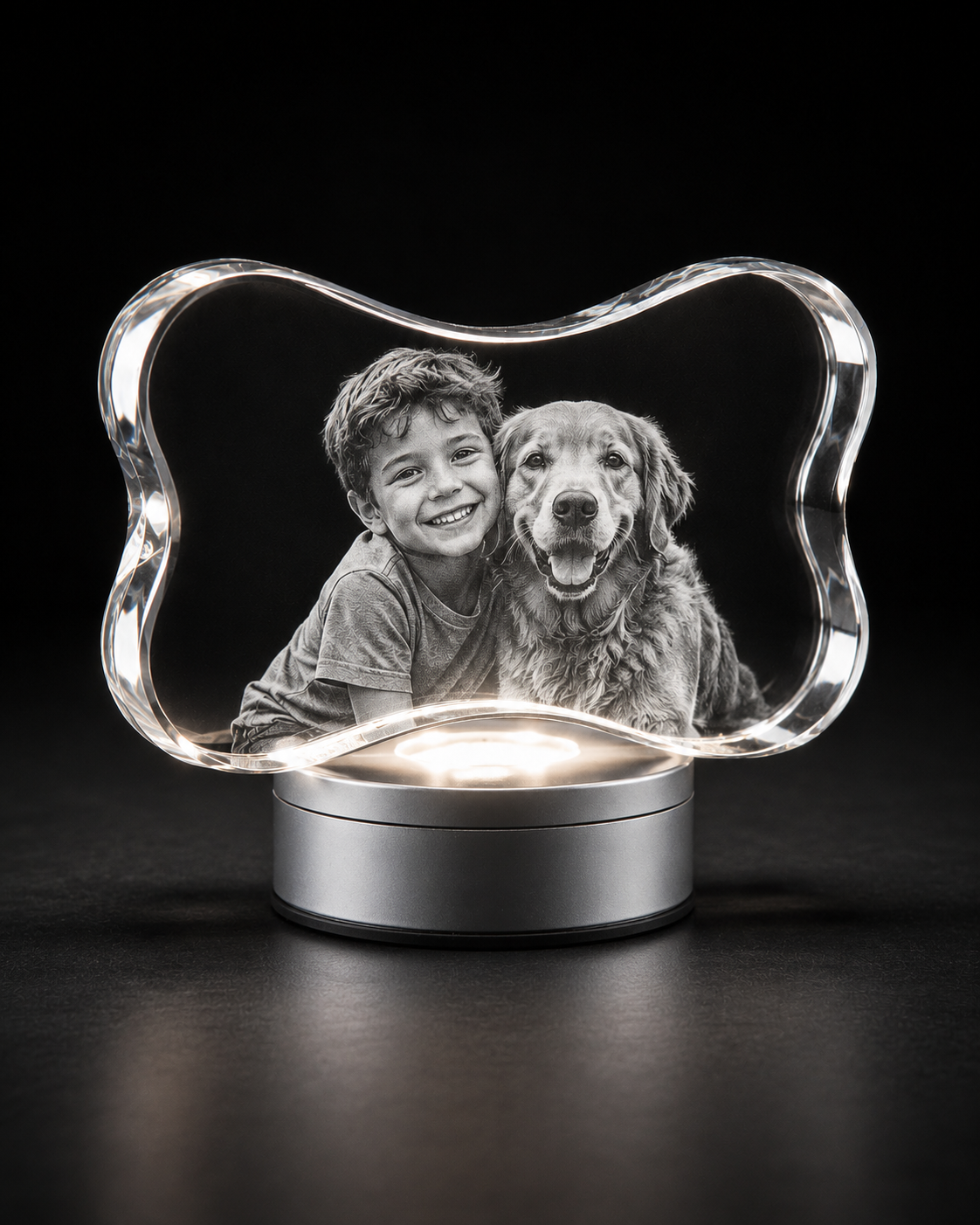Dog Bone Wide 3D crystal engraving shape from Heenan Specialist Engraving